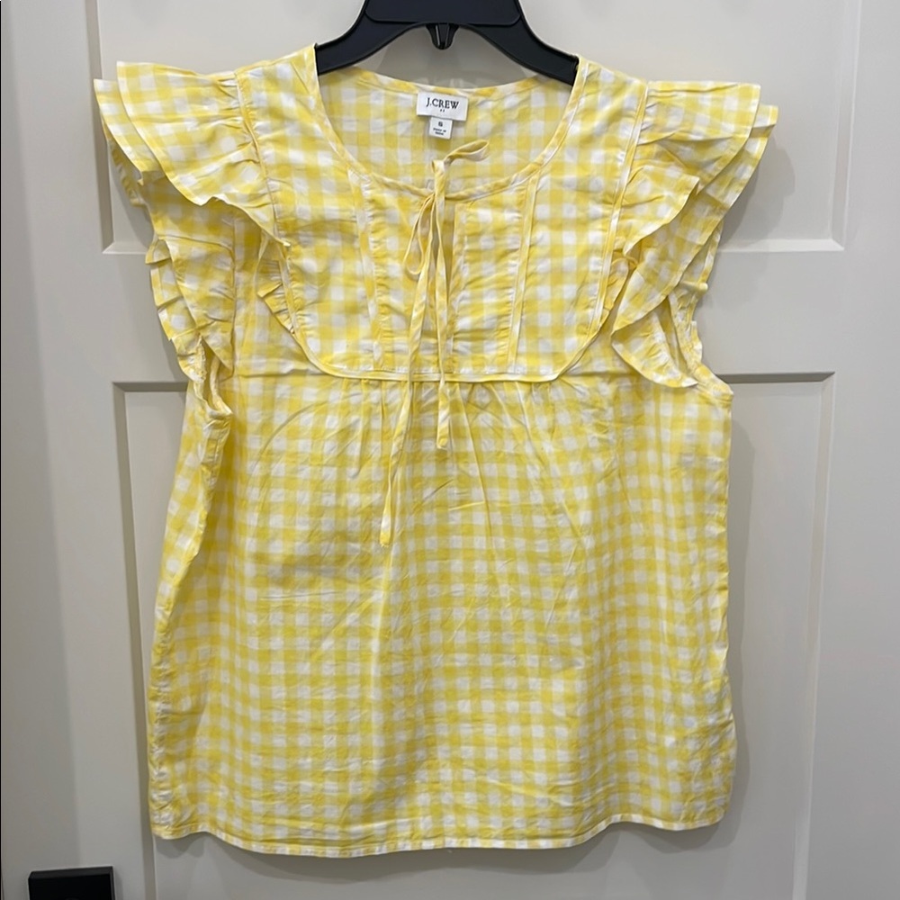 J. Crew Yellow and White Flutter Sleeve Blouse